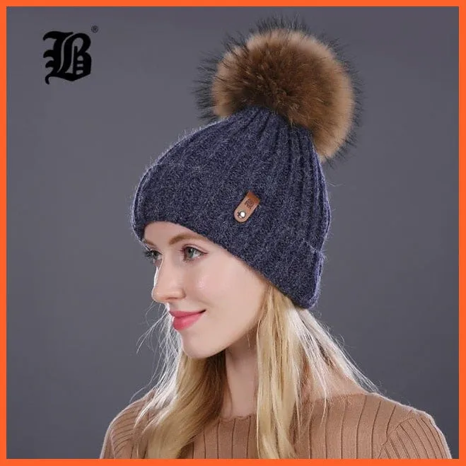 Warm Winter Hat Beanies Fur Wool Caps For Women | Pearl Knitted Hat Skullies Beanie Female Mink Caps
