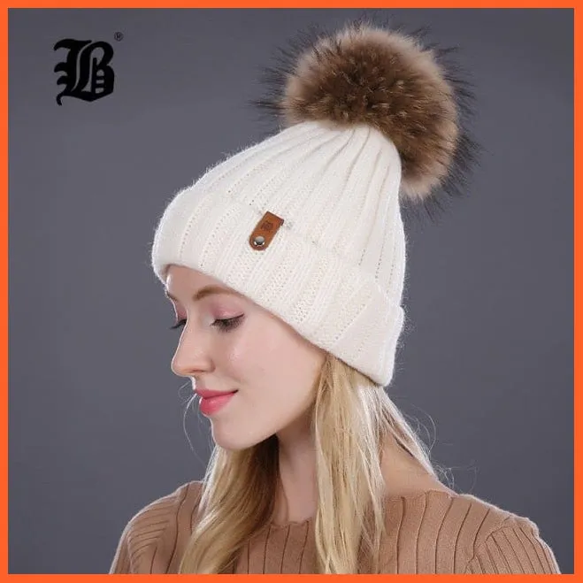 Warm Winter Hat Beanies Fur Wool Caps For Women | Pearl Knitted Hat Skullies Beanie Female Mink Caps